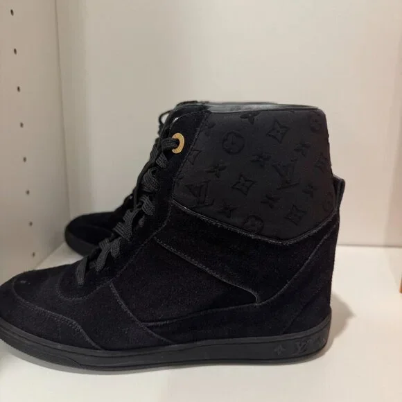 Louis Vuitton Monogram Louis Vuitton Wedge Sneakers – Black Suede - Picture 7 of 11